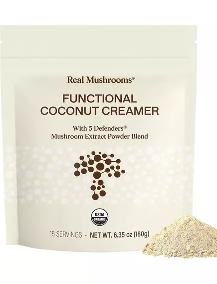 Real Mushrooms Functional Coconut Creamer / Кокосовые сливки + смесь из 5 экстрактов грибов 180 г, фото 7 в магазине биодобавок nutrido.shop