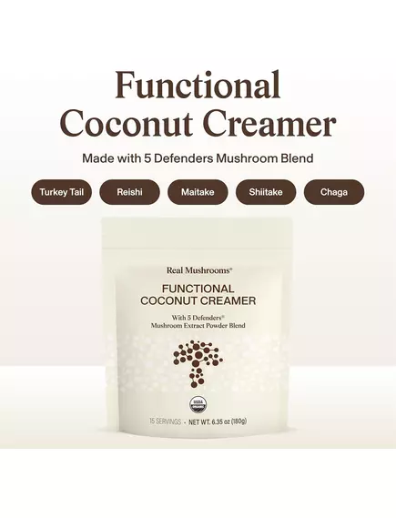 Real Mushrooms Functional Coconut Creamer / Кокосовые сливки + смесь из 5 экстрактов грибов 180 г, фото 9 в магазине биодобавок nutrido.shop