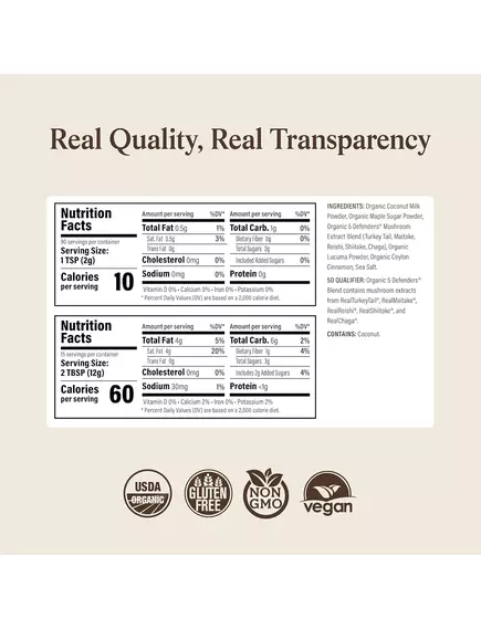 Real Mushrooms Functional Coconut Creamer / Кокосовые сливки + смесь из 5 экстрактов грибов 180 г, фото 10 в магазине биодобавок nutrido.shop