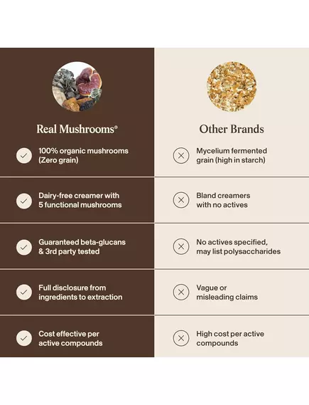 Real Mushrooms Functional Coconut Creamer / Кокосовые сливки + смесь из 5 экстрактов грибов 180 г, фото 14 в магазине биодобавок nutrido.shop