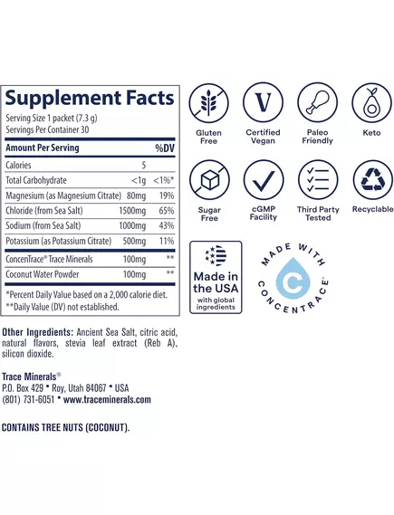 Trace Minerals ZeroLyte Watermelon / Електроліти зі смаком солоного кавуна 30 саше, фото 9 від магазину біодобавок nutrido.shop