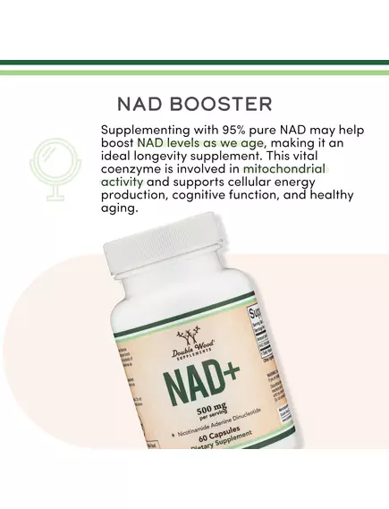 Double Wood NAD+ / НАД+ поддержка выработки клеточной энергии 250 мг 60 капсул, фото 8 в магазине биодобавок nutrido.shop