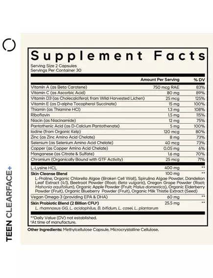CODEAGE TEEN CLEARFACE VITAMINS / ВІТАМІНИ ДЛЯ ПІДЛІТКОВОЇ ШКІРИ 60 КАПСУЛ, фото 10 від магазину біодобавок nutrido.shop