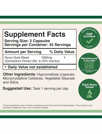 Double Wood Horny Goat Weed / Горянка 20% ікаріїн підтримка лібідо 90 капсул, фото 2 в магазине биодобавок nutrido.shop