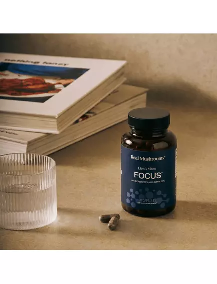 Real Mushrooms Lion's Mane Focus / Їжовик з Кордицепсом та Альфа-ГФХ для концентрації 90 капсул, фото 5 в магазине биодобавок nutrido.shop