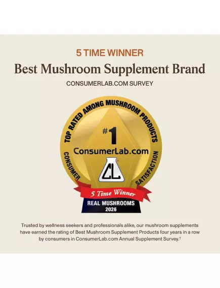 Real Mushrooms Lion's Mane Focus / Їжовик з Кордицепсом та Альфа-ГФХ для концентрації 90 капсул, фото 8 в магазине биодобавок nutrido.shop