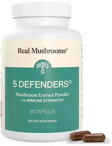 Real Mushrooms 5 Defenders / Органічний грибний комплекс 5 захисників 90 капсул, фото 11 від магазину біодобавок nutrido.shop