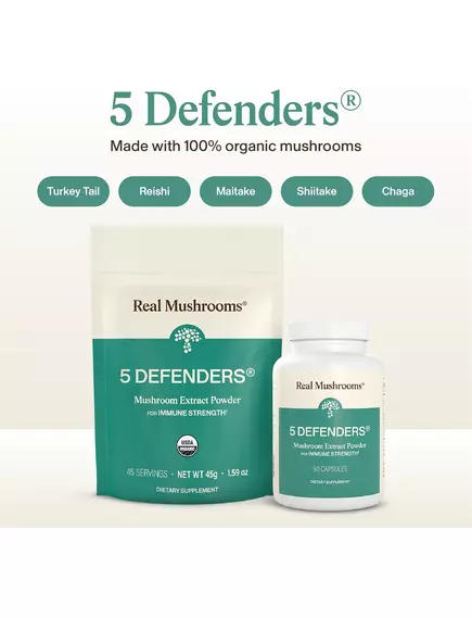 Real Mushrooms 5 Defenders / Органічний грибний комплекс 5 захисників 90 капсул, фото 15 від магазину біодобавок nutrido.shop