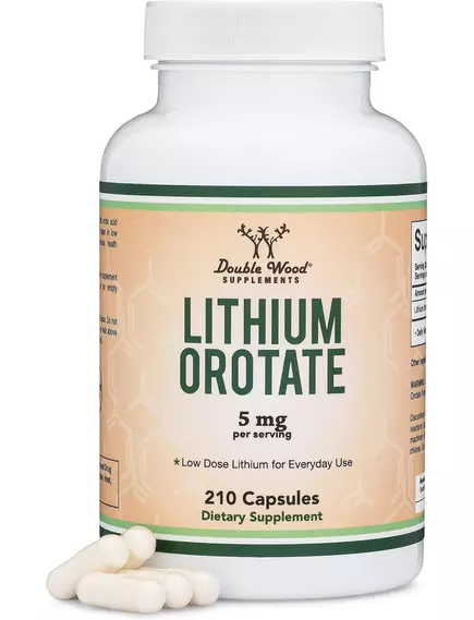 Double Wood Lithium Orotate / Литий оротат для поддержки памяти 5 мг 210 капсул, фото 8 в магазине биодобавок nutrido.shop