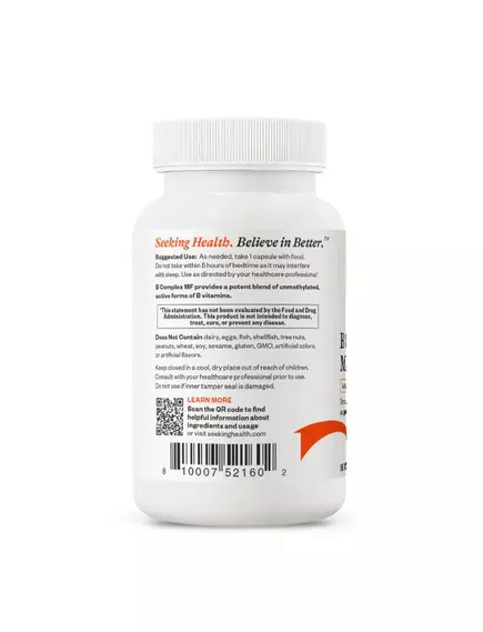 SEEKING HEALTH B COMPLEX MF / БЕЗМЕТИЛЬНИЙ КОМПЛЕКС ВІТАМІНІВ ГРУПИ Б 100 КАПСУЛ, фото 5 від магазину біодобавок nutrido.shop