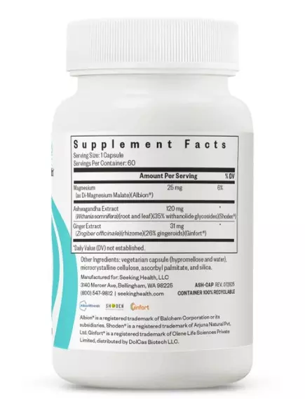 Seeking Health Ashwagandha / Ашваганда, магній малат і імбир 60 капсул, фото 7 від магазину біодобавок nutrido.shop