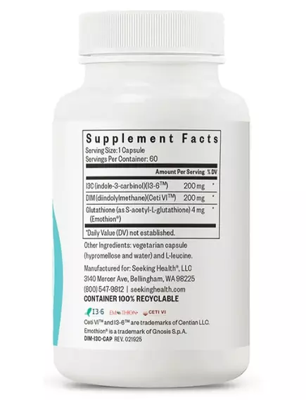 SEEKING HEALTH DIM + I3C / ДІМ + ІНДОЛ ЗДОРОВИЙ МЕТАБОЛІЗМ ЕСТРОГЕНУ 60 КАПСУЛ, фото 4 від магазину біодобавок nutrido.shop