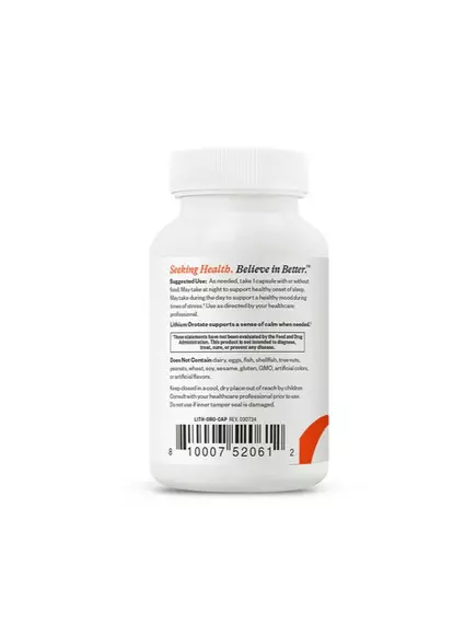 Seeking Health Lithium Orotate / Литий оротат 5 мг 100 капсул, фото 5 в магазине биодобавок nutrido.shop