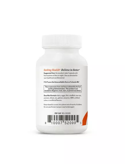 SEEKING HEALTH P-5-P PYRIDOXAL 5-PHOSPHATE / ВІТАМІН Б6 ПІРИДОКСАЛЬ-5-ФОСФАТ 100 КАПСУЛ, фото 5 від магазину біодобавок nutrido.shop