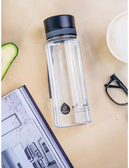 Equa Plain Black BPA free bottle / Бутылка для воды прозрачная черная без BPA 600 мл в магазине биодобавок nutrido.shop