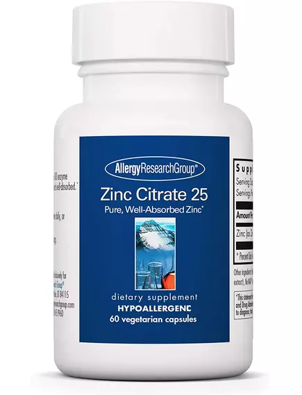 Allergy Research Zinc Citrate / Цинк цитрат 25 мг 60 капсул в магазине биодобавок nutrido.shop