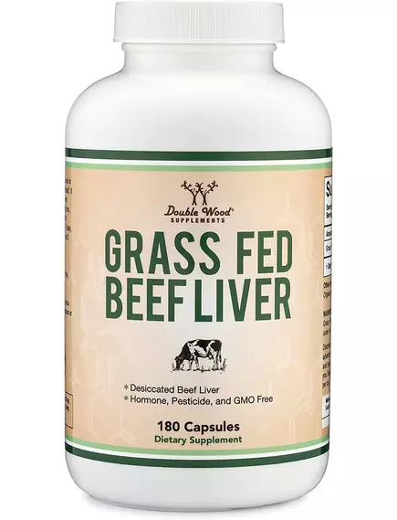 Double Wood Grass Fed Beef Liver / Печень говяжья травяного откорма 500 мг 180 капсул в магазине биодобавок nutrido.shop