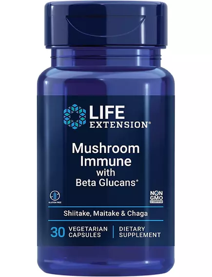 Life Extension Mushroom Immune with Beta Glucans / Смесь грибов для подддержки иммунитета 30 капсул в магазине биодобавок nutrido.shop