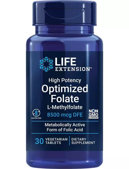 Life Extension High Potency Optimized Folate / Метилфолат 5-MTHF Вітамін Б9 8,5 мг 30 таблеток від магазину біодобавок nutrido.shop