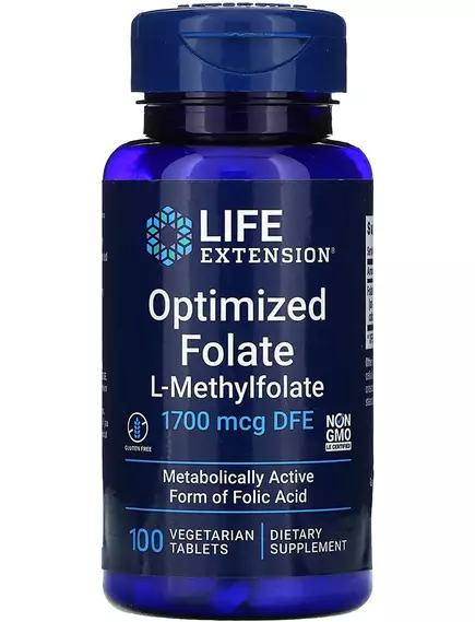 Life Extension Optimized Folate / Метилфолат 5-MTHF Вітамін Б9 1,7 мг 100 таблеток від магазину біодобавок nutrido.shop