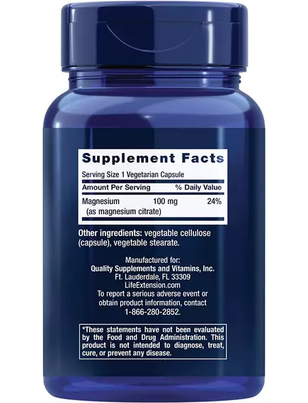 LIFE EXTENSION MAGNESIUM CITRATE / МАГНІЙ ЦИТРАТ 100 МГ 100 КАПСУЛ, фото 2 від магазину біодобавок nutrido.shop