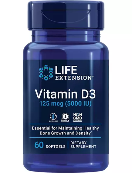 Life Extension Vitamin D3 / Витамин Д3 5000 МЕ вегетарианский 60 капсул в магазине биодобавок nutrido.shop