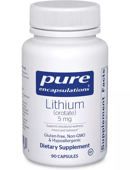 Pure Encapsulations Lithium Orotate / Литий оротат для поддержки памяти 5 мг 90 капсул в магазине биодобавок nutrido.shop