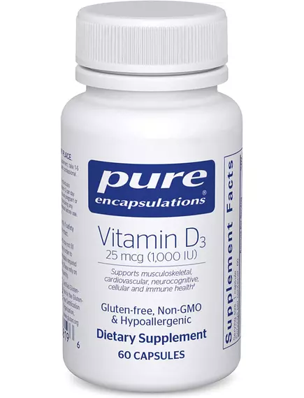 Pure Encapsulations Vitamin D3 25 mcg / Витамин Д3 1000 МЕ 60 капсул в магазине биодобавок nutrido.shop