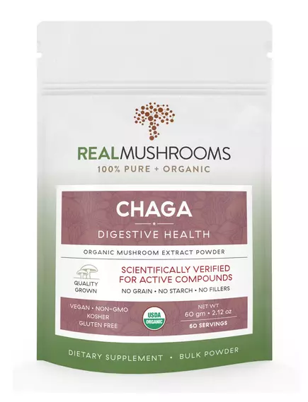 Real Mushrooms Chaga / Грибы с экстрактом чаги для поддержки иммунитета и пищеварения порошок 60 гр. в магазине биодобавок nutrido.shop