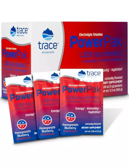 Trace Minerals Power Pak Pomegranate Blueberry / Вітамін C + електроліти + мультивітаміни Гранат/Чорниця 30 саше в магазине биодобавок nutrido.shop