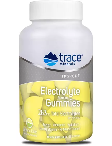 Електроліти лимон лайм 90 жувальних цукерок / Electrolyte Stamina Gummies, Trace Minerals від магазину біодобавок nutrido.shop