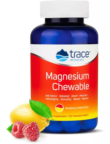 Магній зі смаком малини та лимона 120 жувальних таблеток / Magnesium Chewable, Trace Minerals від магазину біодобавок nutrido.shop