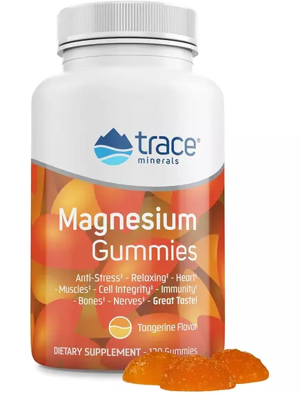 Магній цитрат зі смаком мандарина 120 мармеладок / Magnesium Gummies, Trace Minerals від магазину біодобавок nutrido.shop