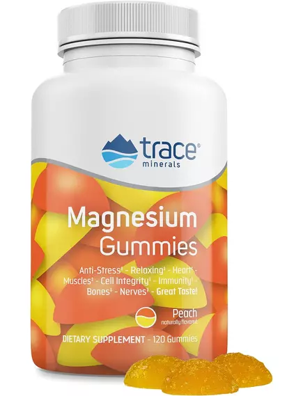 Магній цитрат зі смаком персика 120 мармеладок / Magnesium Gummies, Trace Minerals в магазине биодобавок nutrido.shop