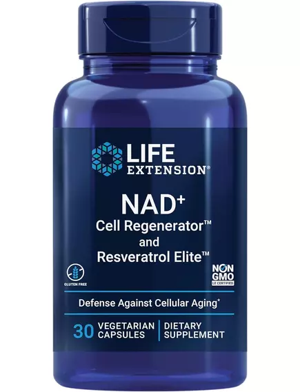 LIFE EXTENSION NAD+ CELL REGENERATOR AND RESVERATROL ELITE / НМН + РЕСВЕРАТРОЛ 30 КАПСУЛ від магазину біодобавок nutrido.shop