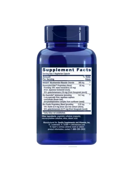 LIFE EXTENSION NAD+ CELL REGENERATOR AND RESVERATROL ELITE / НМН + РЕСВЕРАТРОЛ 30 КАПСУЛ, фото 2 від магазину біодобавок nutrido.shop