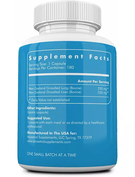 ANCESTRAL SUPPLEMENTS BEEF LUNG / ГОВЯЖЬЕ ЛЕГКЕ 180 КАПСУЛ, фото 2 від магазину біодобавок nutrido.shop