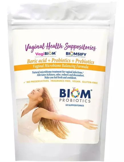 BIOM PROBIOTICS BORIC ACID+PROBIOTICS / СУПОЗИТОРІЇ ВАГІНАЛЬНІ БОРНА КИСЛОТА + ПРОБІОТИКИ 10 ШТ. від магазину біодобавок nutrido.shop