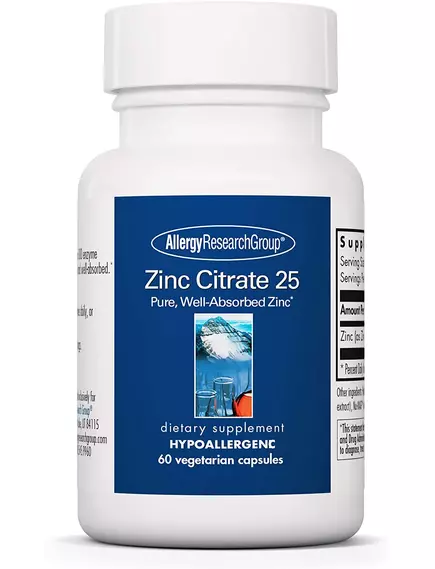 ALLERGY RESEARCH ZINC CITRATE / ЦИНК ЦИТРАТ 25 МГ 60 КАПСУЛ від магазину біодобавок nutrido.shop