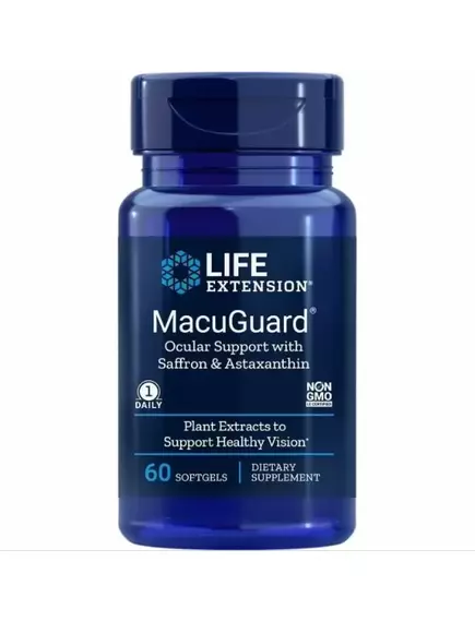 LIFE EXTENSION MACUGUARD OCULAR SUPPOR / ПІДТРИМКА ЗДОРОВ'Я ОЧЕЙ ІЗ ШАФРАНОМ І АСТАКСАНТИНОМ 60 КАПСУЛ від магазину біодобавок nutrido.shop