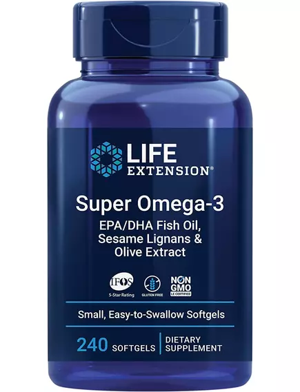 LIFE EXTENSION SUPER OMEGA-3 EPA/DHA FISH OIL SESAME LIGNANS & OLIVE EXTRACT / РИБ'ЯЧИЙ ЖИР 240 КАПСУЛ від магазину біодобавок nutrido.shop