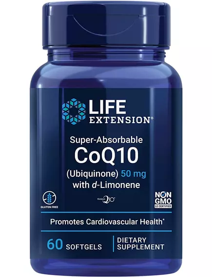 LIFE EXTENSION SUPER-ABSORBABLE COQ10 (UBIQUINONE) WITH D-LIMONENE / УБІХІНОН КУ10 З D-ЛИМОНЕНОМ 50 МГ 60 КАПСУЛ від магазину біодобавок nutrido.shop