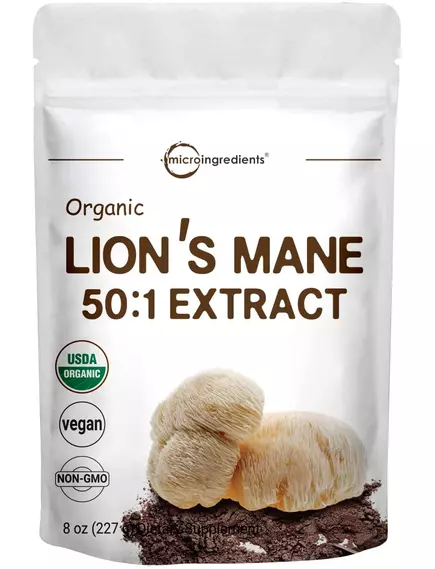 MICROINGREDIENTS ORGANIC LION'S MANE / ЇЖОВИК ГРЕБІНЧАСТИЙ ОРГАНІК ПОРОШОК 227 Г від магазину біодобавок nutrido.shop