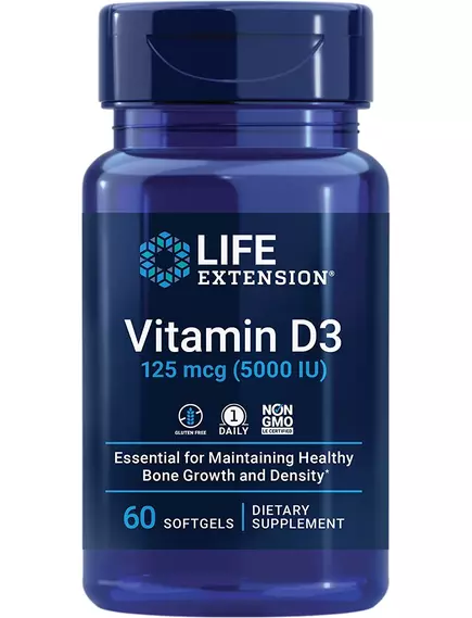 LIFE EXTENSION VITAMIN D3 / ВІТАМІН Д3 5000 МО ВЕГЕТАРІАНСЬКИЙ 60 КАПСУЛ від магазину біодобавок nutrido.shop