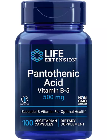 LIFE EXTENSION PANTOTHENIC ACID / ПАНТОТЕНОВА КИСЛОТА ВІТАМІН Б5 500 МГ 100 ВЕГЕТАРІАНСЬКИХ КАПСУЛ від магазину біодобавок nutrido.shop