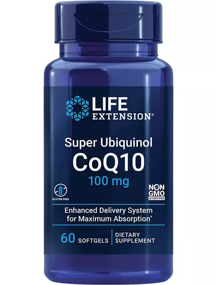 LIFE EXTENSION SUPER UBIQUINOL COQ10 100 MG / СУПЕР УБІХІНОЛ КОЕНЗИМ КУ10 100 МГ 60 КАПСУЛ від магазину біодобавок nutrido.shop