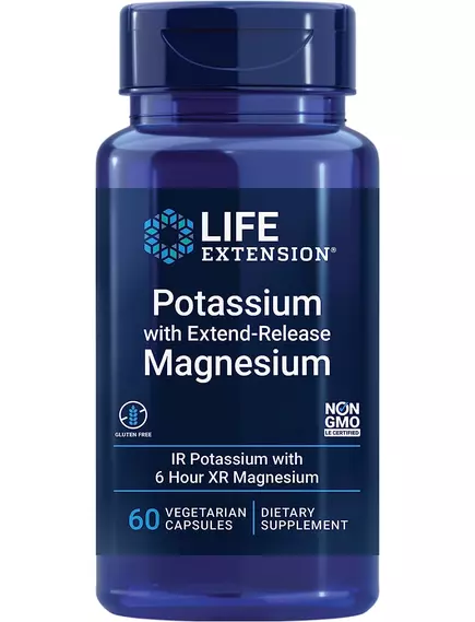 LIFE EXTENSION POTASSIUM WITH EXTEND-RELEASE MAGNESIUM / КАЛІЙ З ПРОЛОНГОВАНИМ МАГНІЄМ 60 КАПСУЛ від магазину біодобавок nutrido.shop