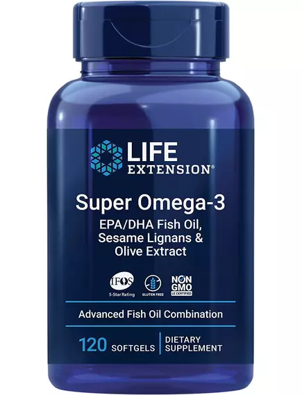 LIFE EXTENSION SUPER OMEGA-3 EPA/DHA FISH OIL SESAME LIGNANS & OLIVE EXTRACT / РИБ'ЯЧИЙ ЖИР 120 КАПСУЛ від магазину біодобавок nutrido.shop