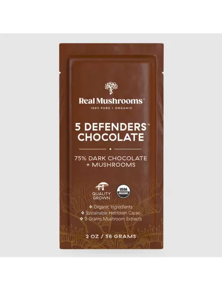 REAL MUSHROOMS 5 DEFENDERS CHOCOLATE / ШОКОЛАД ГРИБНИЙ 5 ЗАХИСНИКІВ 56 Г від магазину біодобавок nutrido.shop