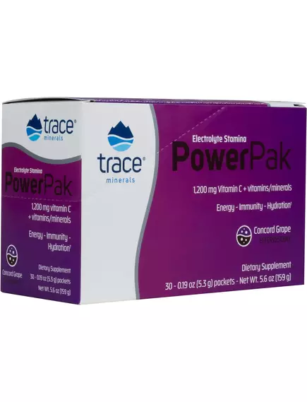 Вітамін C + електроліти + мультивітаміни Виноград 30 саше / Power Pak Grape, Trace Minerals від магазину біодобавок nutrido.shop